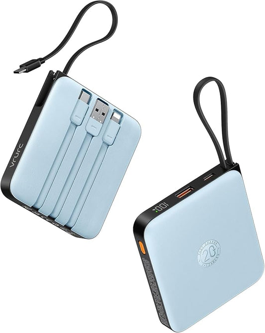 VRURC 10000mAh Portable Charger for iPhone with Built-in Cables, PD 20W Fast Charging Power Bank, Battery Pack for iPhone ...