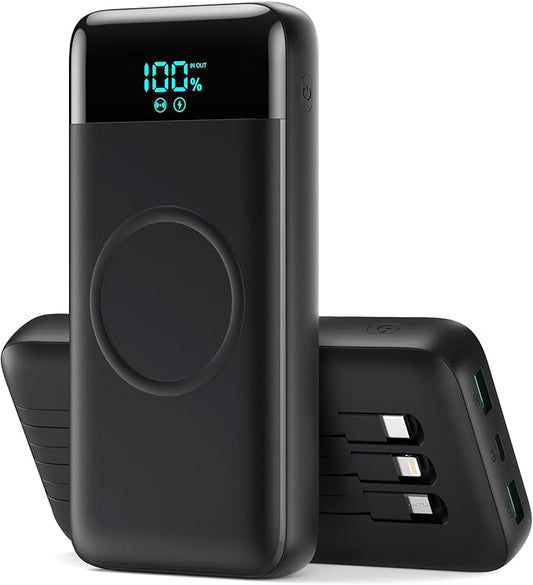 Wireless Portable Charger 40800mAh with 3 Built-in Cables,7-in-1 15W Wireless Charging Power Bank,25W PD QC 4.0 Fast Charg...
