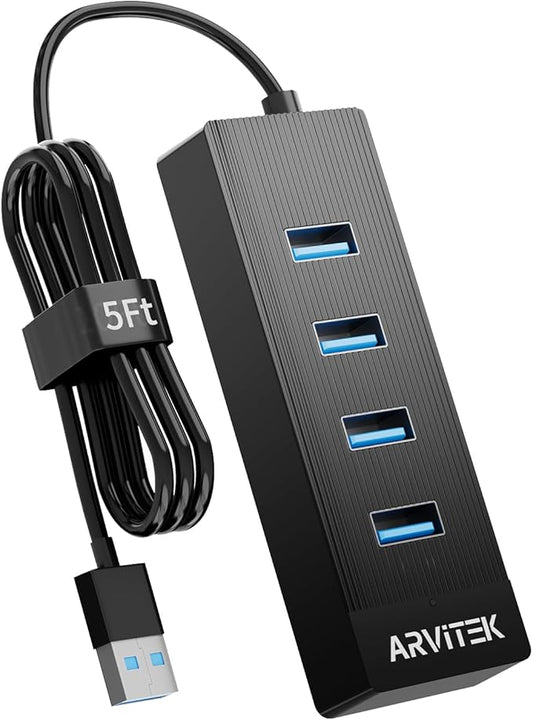 Arvitek 4-Port USB 3.0 Hub for Desktop, USB Extender Hub 5Gbps, USB Multiport Adapter, USB Splitter w/5Ft Long Cable for D...