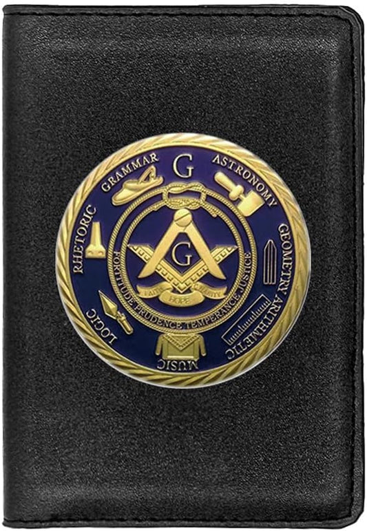 PBTMCD Freemason Travel Passport Holder Cover Wallet, Vaccine ID Bank Card AG Masonic Leather Case Holder Combo Document O...