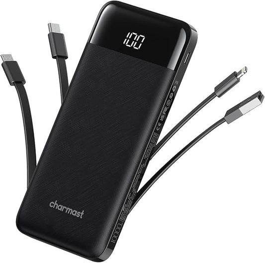 charmast Portable Charger with Built in Cables, Power Bank with Cords Wires, Slim 10000mAh Travel Battery Pack 6 Outputs 3...