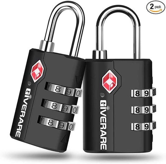 2 Pack TSA Approved Travel Luggage Locks, Suitcase Combination Lock, Keyless 3-Digit Zipper Padlocks, TSA Accepted Compati...