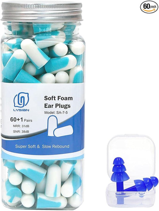 LYSIAN Noise Cancelling Earplugs for Sleep - 60 Pairs, 38dB Disposable Ear Plugs for Sleeping, Snoring, Shooting, Mowing L...