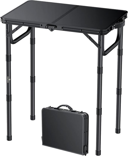 FUNYKICH 2ft Small Folding Camping Table(22.8'' Lx15.7'' W), 3 Height Adjustable Portable Picnic Table, Lightweight Alumin...