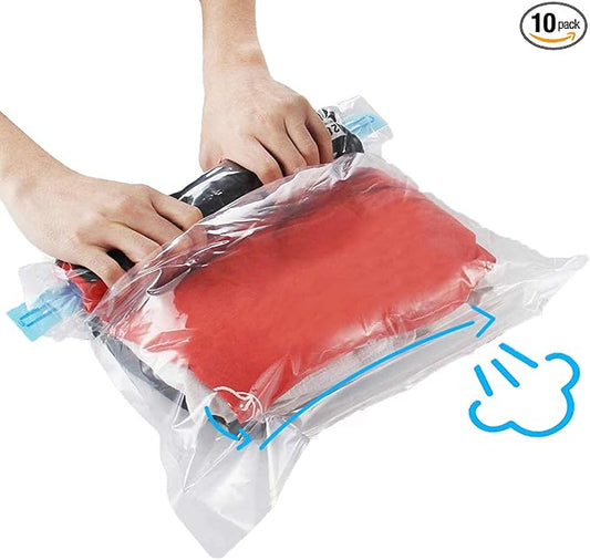 10Pack Travel Space Saver Bags (4 x S, 3 x L, 3 xL), Reusable KFYM Vacuum Travel Storage Bag, Saves 75% of Storage Space, ...