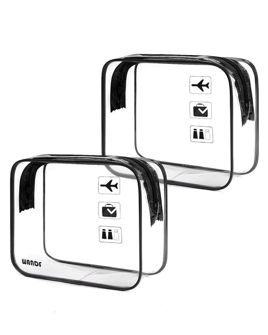 WANDF TSA Approved Toiletry Bag, 2 Packs Travel Clear Toiletry Bag, Quart Size Makeup Cosmetic Pouch with Zipper, Carry-On...