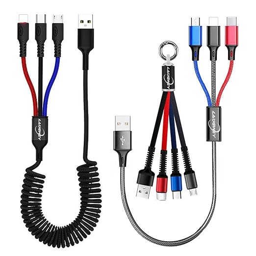 Laugwey Multifunction USB Charging Cable Set,3 Pack 3 in 1 Nylon Braided Cord,Multiple Fast Charger Cords for Home,Office,Car
