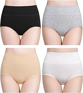 wirarpa Women's Cotton Underwear High Waisted Ladies Panties Full Coverage Briefs 4 Pack (Regular & Plus Size)