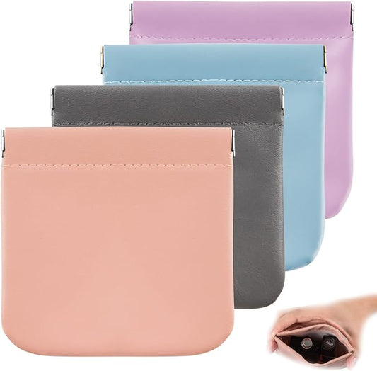 CANIPHA 4pcs Lambskin Pocket Cosmetic Bag, Waterproof Portable No Zipper Self-closing Small Makeup Pouch for Women Mini Tr...