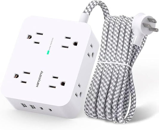 Surge Protector Power Strip - HANYCONY 8 Outlets 4 USB (2 USB C) Charging Ports, Multi Plug Outlet Extender, 5Ft Braided E...