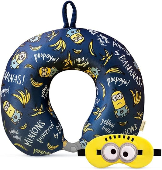 MINISO Minions Travel Neck Pillow with Eye Mask, Cute Cartoon 100% Memory Foam Neck Support Pillow, Lightweight Travelling...