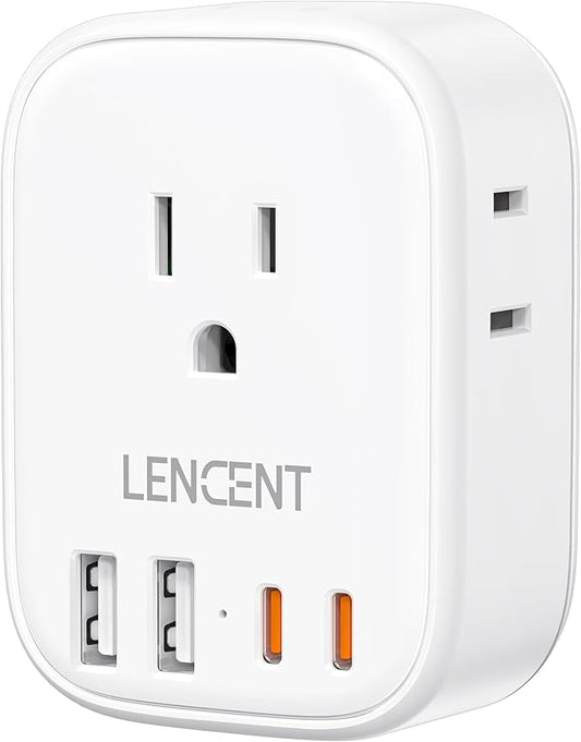 LENCENT Multi Plug Outlet Extender with USB, 4 AC Electrical Outlet Expander with 4 USB Charger Cube(2 Type C), Small Mult...