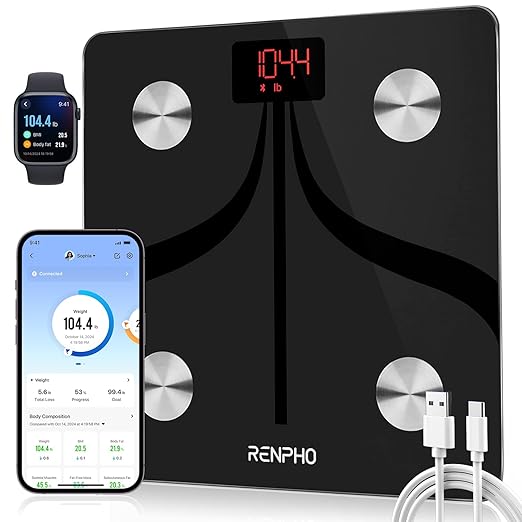 RENPHO Smart Scale for Body Weight, Type-C Rechargeable Digital Bathroom Scale, Electronic 13 Body Composition Monitor wit...