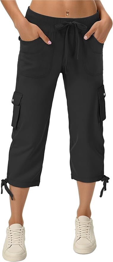 Enaisyl Women's Hiking Capri Pants with Pockets - Quick Dry Athletic Cargo Pants,Loose Fit Comfortable for Travel & Casual