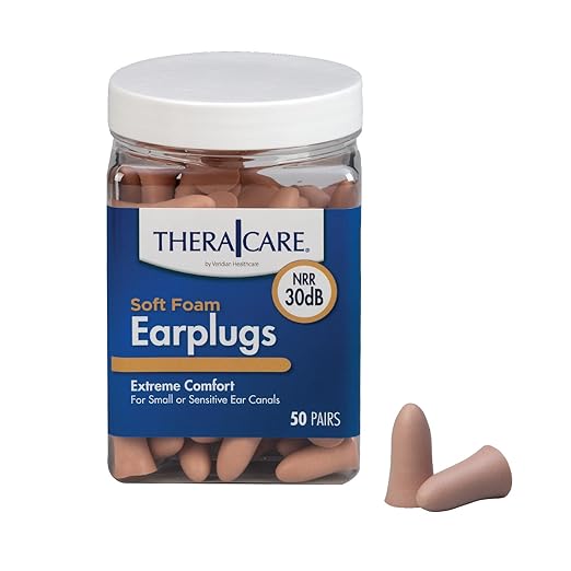 TheraCare Soft Foam Earplugs | 30 dB Noise Reduction | Slim-Fit | 50 Pairs Per Jar | Latex-Free | Sleep, Work, Travel, Rec...