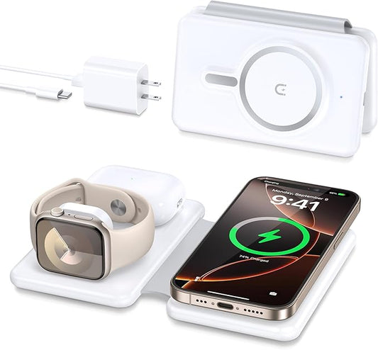 Magnetic Wireless Charger for iPhone: 3 in 1 Travel Charging Station for Apple Devices for iPhone 17 Air 16 15 14 13 12 Pr...