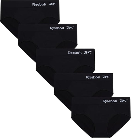 Reebok Hipster Panties for Women - 5 Pack Stretch Performance Seamless Underwear with Relaxed Tag-Free Waistband (S-XL)