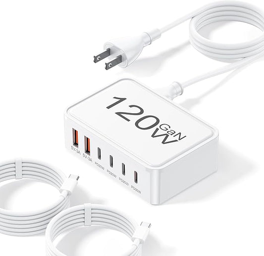 USB C Charger Block, 120W 6 Port USB Charging Station for Multiple Devices, Multi Type C Fast Charging Hub for iPhone 17 1...