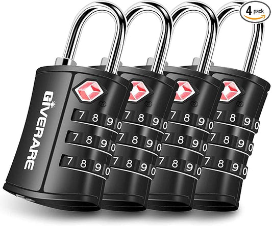 4 Pack TSA Approved Travel Luggage Locks, Combination Lock Keyless, 3-Digit Padlocks, Travel Sentry Accepted Compatible Pa...