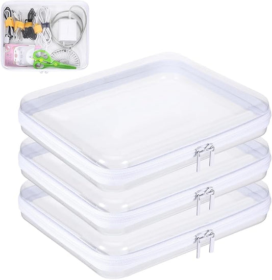 3 Pcs White Frame Hard Shell Zipper Case, Travel Organizer with Clear Zipper Pouches Hard Shell Design, Multipurpose Clear...