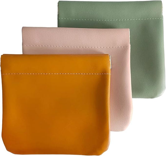 ALUXY 3Pcs Pocket Cosmetic Bag, Waterproof Leather Squeeze Makeup Pouch, Self-Closing Portable Travel Toiletry Organizer (A)