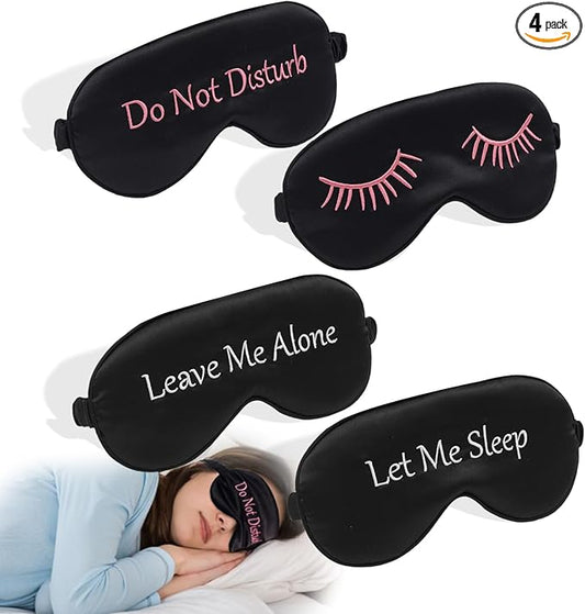4 Pack Eye Mask for Sleeping Silky Funny Soft Satin Sleep Shade Cover Blindfold with Elastic Strap Travel Nap Blackout for...