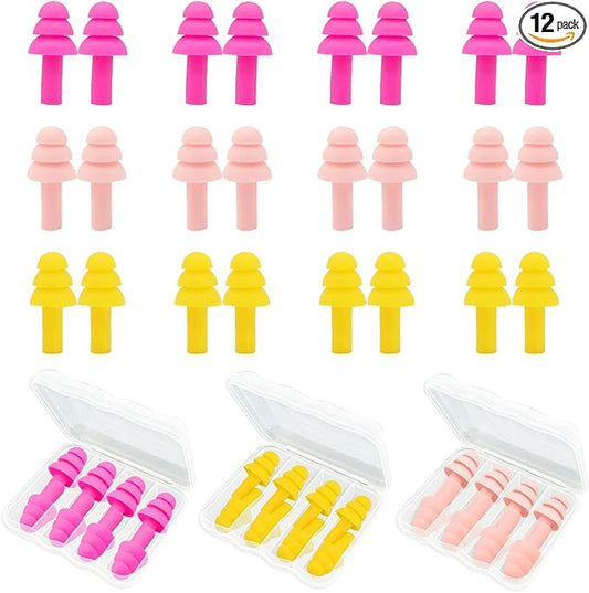 Ear Plugs for Sleeping,12 Pair Earplugs Noise Canceling Soft Silicone Ear Plug Reusable Earplugs for Sleep,Concert,Swimmin...