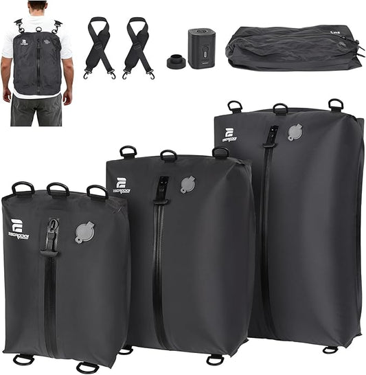 ESCRODOI 3 Pack Vacuum Bags for Travel with Pump, 3-Size Set Reusable Vacuum Compression Bags for Luggage, Space Saver IP6...