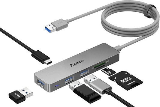 Aceele 5Gbps USB 3.0 Hub, 6 in 1 Ultra Slim Data USB Hub with 4ft Extended Long Cable, USB Multiport Hub with Micro USB Po...