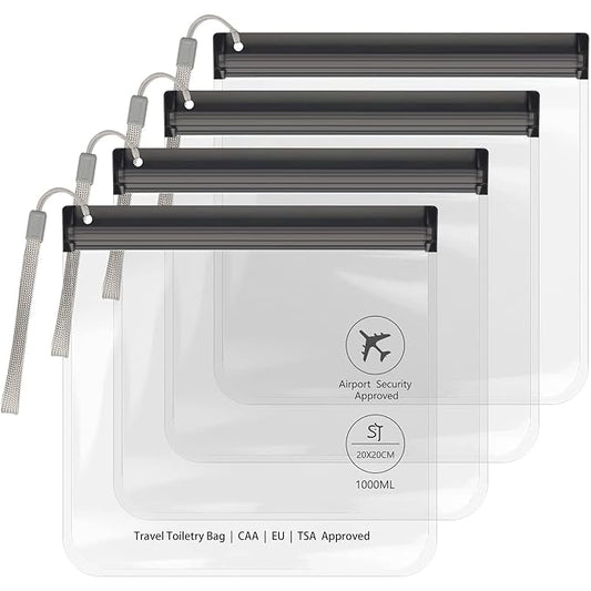 4Pcs Clear TSA Approved Security Toiletry Bag Quart Size for EU UK & US Carry-on Regulations Waterproof & Leakproof Travel...