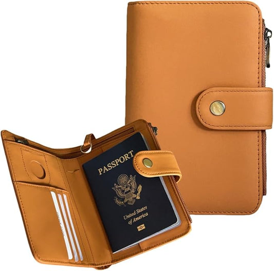 Full Grain Leather Passport Wallet, RFID Blocking Passport Holder with Tracker Slot, Multi Compartment Travel Wallet for W...