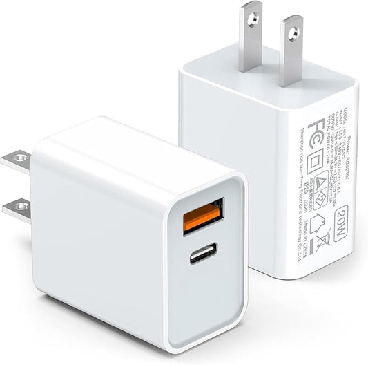 LCGENS USB C Wall Charger Block 20W, 2-Pack Dual Port PD Power Delivery Fast Type C Charging Block Plug Compatible with iP...