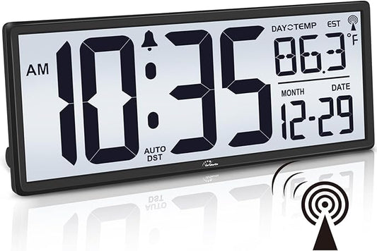 WallarGe 14.5'' Atomic Clock with Backlight, Large Digital Wall Clock Battery Operated, Large Display with Temperature and...