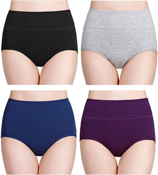 wirarpa Women's Cotton Underwear High Waisted Ladies Panties Full Coverage Briefs 4 Pack (Regular & Plus Size)