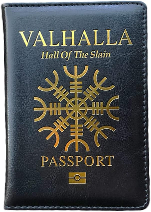 PBTMCD Vikings Valhalla Travel Passport Holder Cover Wallet, Vaccine ID Card Leather Case Holder Combo, Mens Gift for Fath...