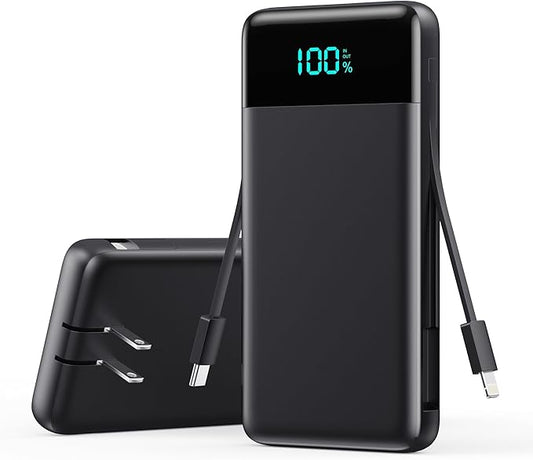 Portable Charger with Built-in AC Plug and Cables,13800mAh All in One USB C Fast Charging Power Bank,Travel Essentials Por...