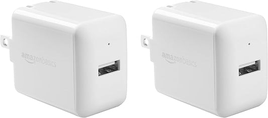 Amazon Basics 12W One Port USB-A Wall Charger (2.4A) for Phones (iPhone 15/14/13/12/11/X, Samsung, and more), Pack of 2, W...