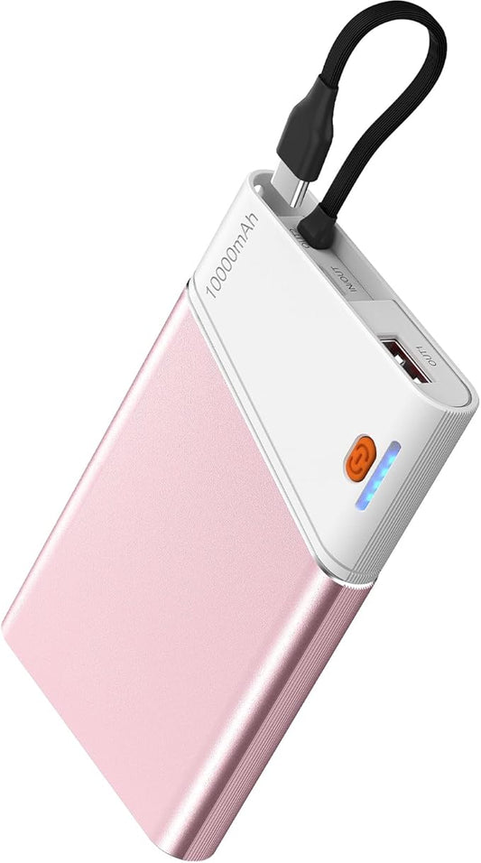 Aaoyun Portable Charger Power Bank, 10000mAh 22.5W PD Super Fast Charging Powerbank with Built-in USB C in&Out Cable, Slim...