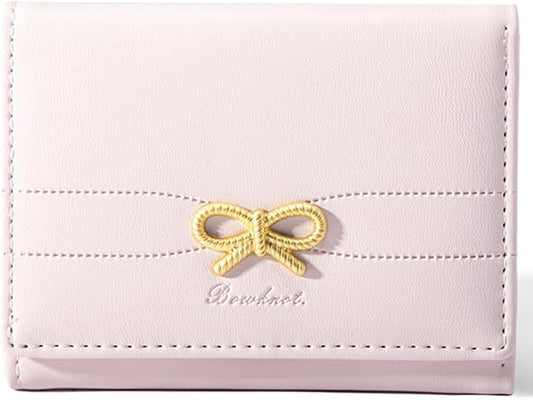 RNIEGA Small Wallets Girls Cute Coquette Bow Wallet Women Aesthetic Credit Card Holder with ID Window, Pink