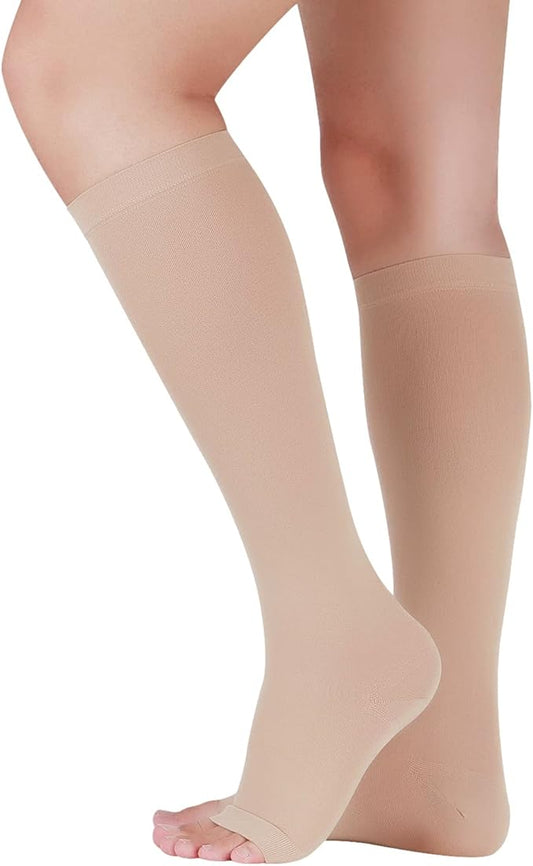 Lin Performance 20-30 mmHg Medical Compression Socks for Women and Men Knee High Open Toe Stockings Varicose Vein Swollen ...
