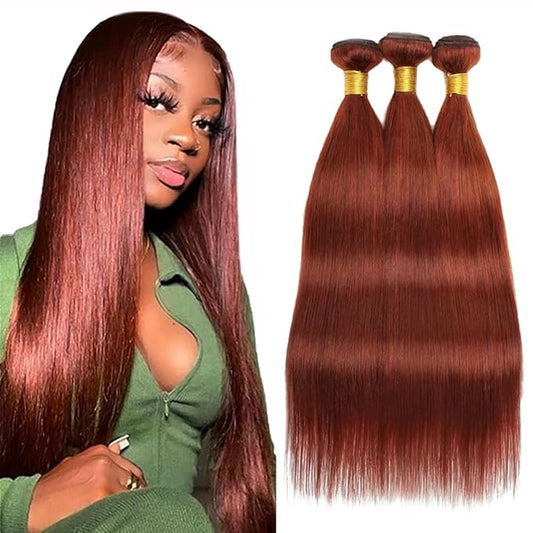 #33 Reddish Brown Bundles Human Hair Straight Bundles 22 24 26 Inch Unprocessed Brazilian Virgin Hair Copper Red Straight ...