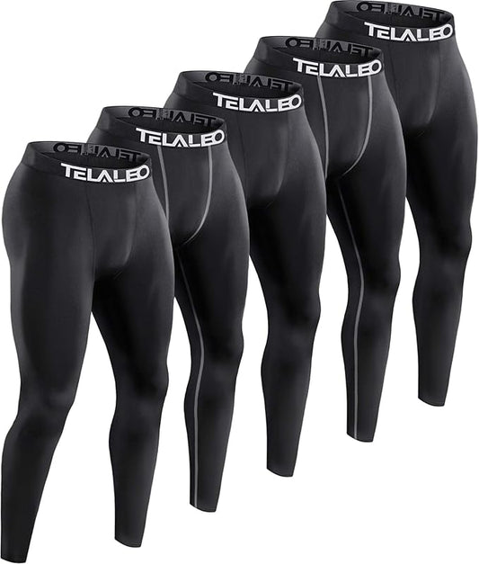 TELALEO 5 Pack Men's Compression Pants for Workout, Running,Basketball,Football-Sports Baselayer Leggings