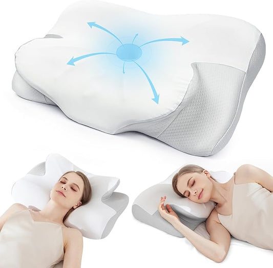 Cervical Neck Pillow for Sleeping - Cooling Ergonomic Memory Foam Pillow for Neck Pain Relief, Soft and Stretchy, Relieves...