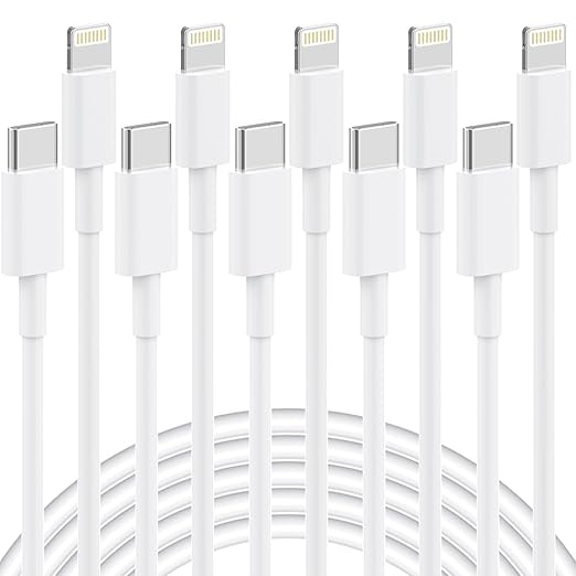 5 Pack 6FT USB C to Lightning Cable, [Apple MFi Certified] iPhone Charger Fast Charging Cord Durable Tangle-Free iPhone Ch...