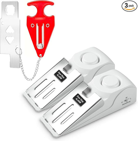 Portable Door Stop Alarm and Traveling Hotel Door Lock, No Installation Required, Provides Double Security for Home, Hotel...