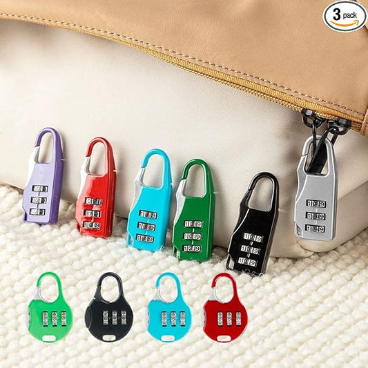 3Pcs 3-Digit Zinc Alloy Combination Lock for Travel & Luggage Security, Black, Long