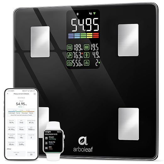 Arboleaf Smart Scale with BMI, Body Fat, Muscle Mass, 14 Composition Metrics, Large LED Display, Digital Bathroom Scale fo...