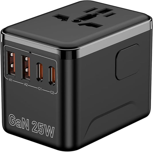 Universal Travel Adapter, European Travel Plug Adapter with PD Fast Charging, 5-Port (USB-A/2 USB-C/2 AC/1), International...