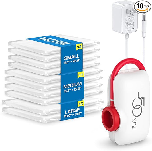 Vacuum Storage Bags for Travel, 10 Pack Vacuum Seal Bags for Clothing Travel, Compression Packing Kit with High Pressure E...