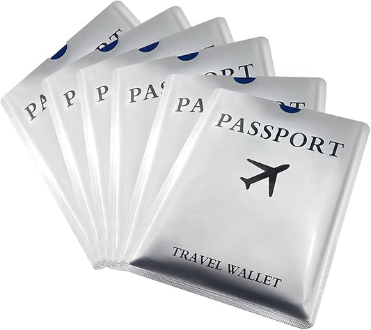 6-Pack RFID Blocking Passport Sleeves - Premium Aluminum Foil Travel Document Protectors (Silver)